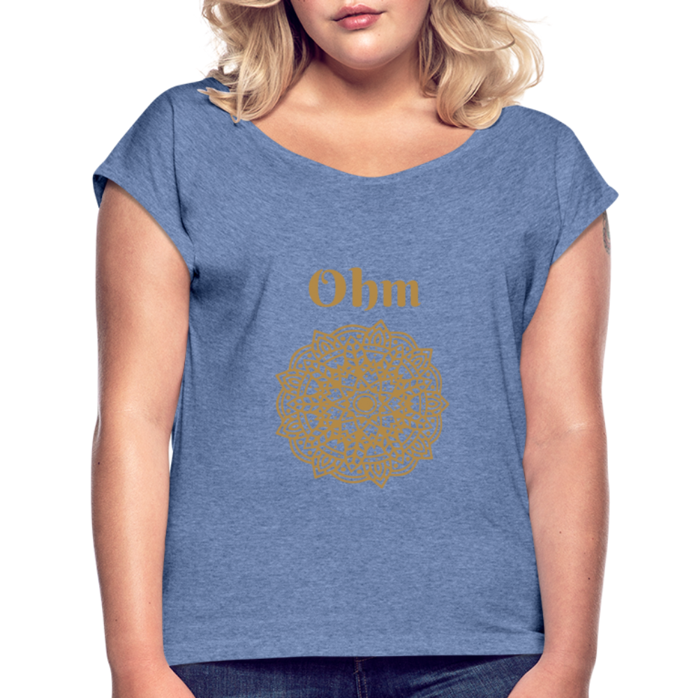 Frauen T-Shirt mit gerollten Ärmeln - Ohm - Denim meliert