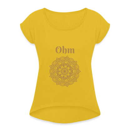 Frauen T-Shirt mit gerollten Ärmeln - Ohm - Senfgelb