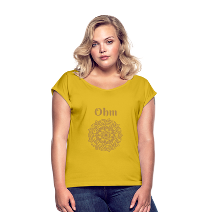 Frauen T-Shirt mit gerollten Ärmeln - Ohm - Senfgelb