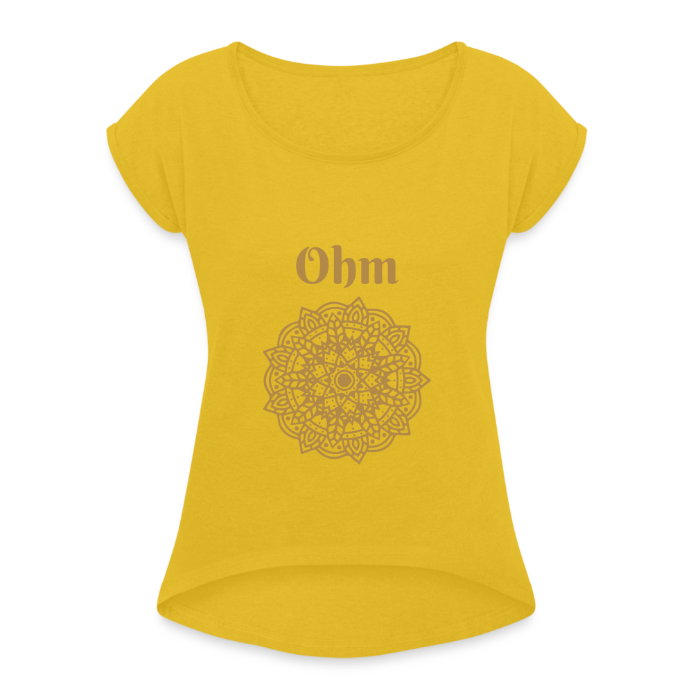 Frauen T-Shirt mit gerollten Ärmeln - Ohm - Senfgelb