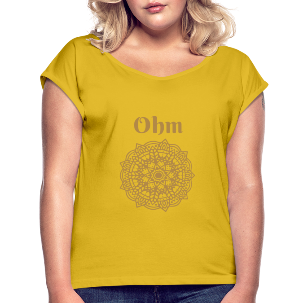 Frauen T-Shirt mit gerollten Ärmeln - Ohm - Senfgelb