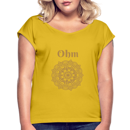 Frauen T-Shirt mit gerollten Ärmeln - Ohm - Senfgelb