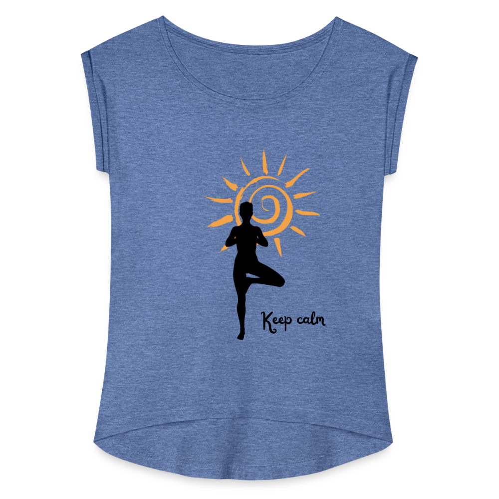 Frauen T-Shirt mit gerollten Ärmeln - Keep calm - Denim meliert