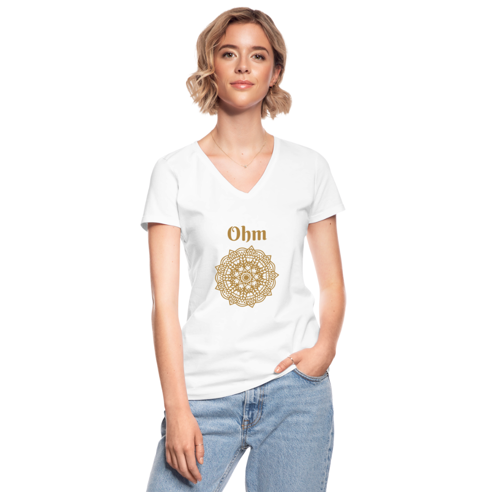 Klassisches Frauen-T-Shirt mit V-Ausschnitt - Ohm - weiß