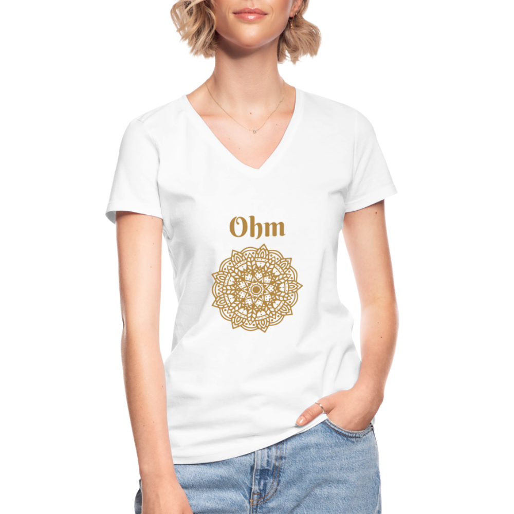 Klassisches Frauen-T-Shirt mit V-Ausschnitt - Ohm - weiß