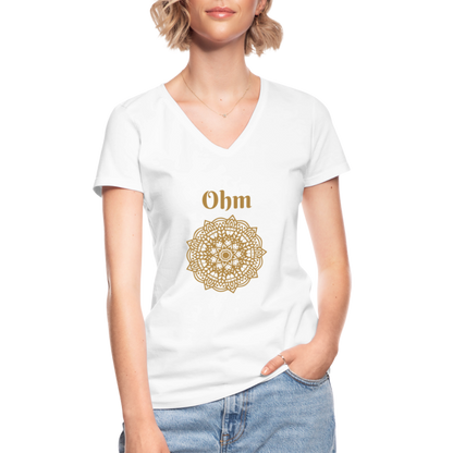 Klassisches Frauen-T-Shirt mit V-Ausschnitt - Ohm - weiß