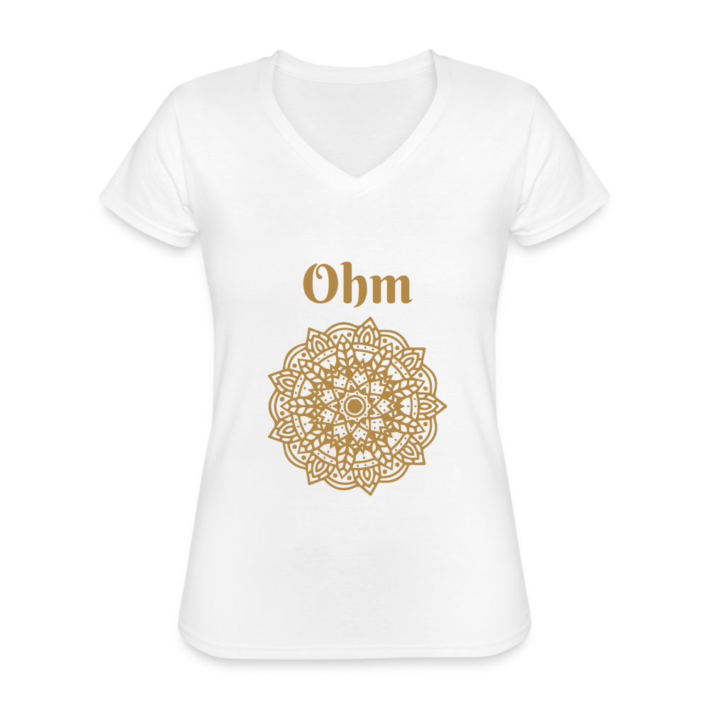 Klassisches Frauen-T-Shirt mit V-Ausschnitt - Ohm - weiß