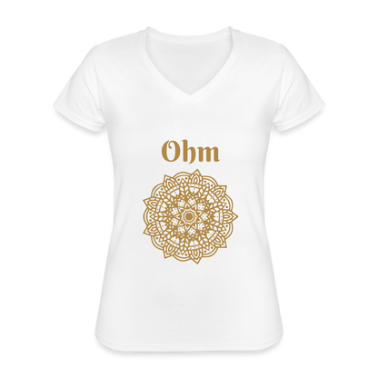 Klassisches Frauen-T-Shirt mit V-Ausschnitt - Ohm - weiß