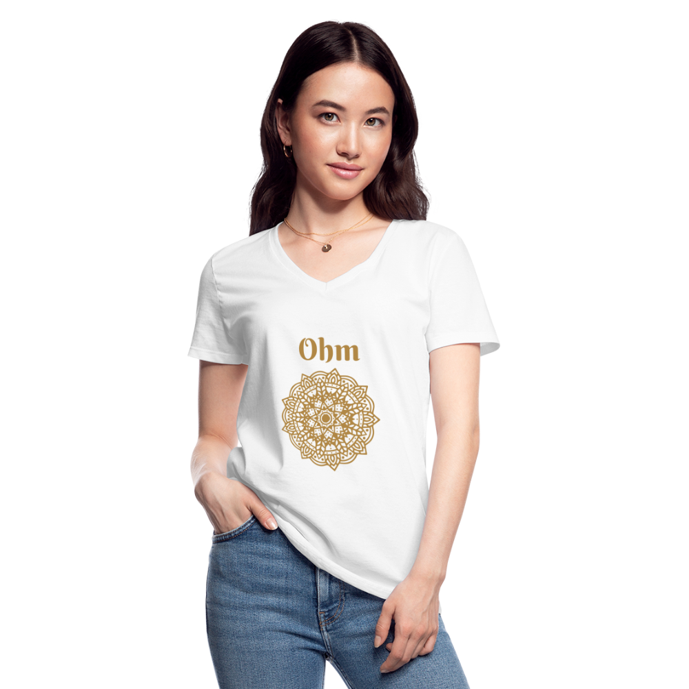 Klassisches Frauen-T-Shirt mit V-Ausschnitt - Ohm - weiß