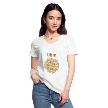 Klassisches Frauen-T-Shirt mit V-Ausschnitt - Ohm - weiß