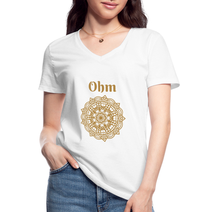 Klassisches Frauen-T-Shirt mit V-Ausschnitt - Ohm - weiß