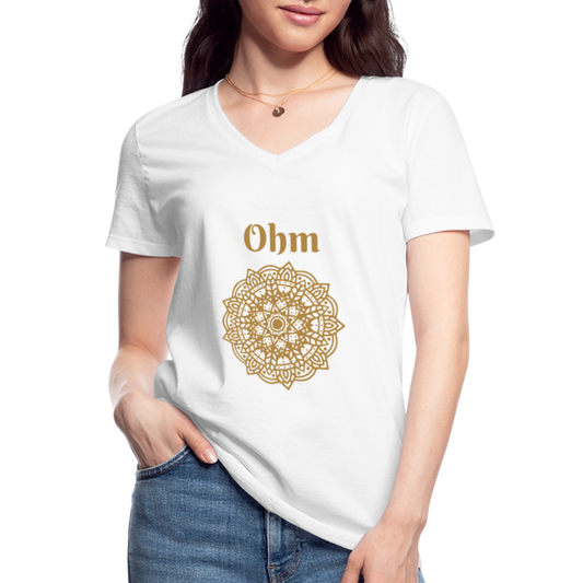 Klassisches Frauen-T-Shirt mit V-Ausschnitt - Ohm - weiß