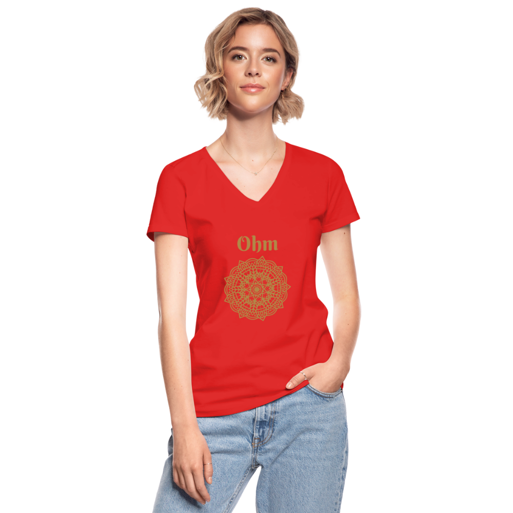 Klassisches Frauen-T-Shirt mit V-Ausschnitt - Ohm - Rot