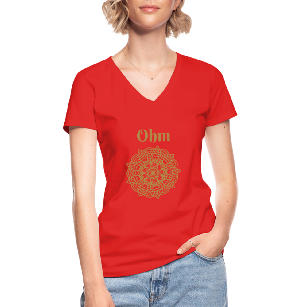 Klassisches Frauen-T-Shirt mit V-Ausschnitt - Ohm - Rot