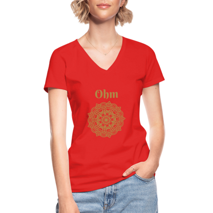 Klassisches Frauen-T-Shirt mit V-Ausschnitt - Ohm - Rot