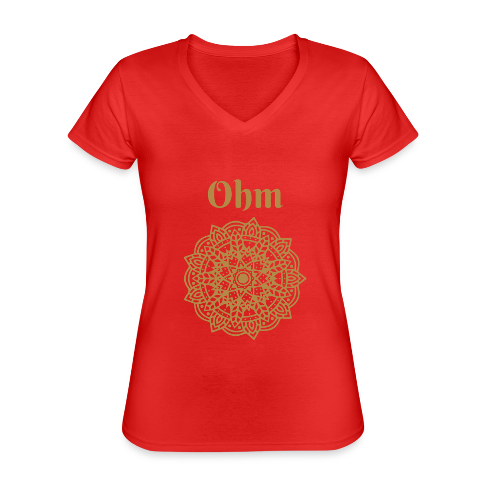 Klassisches Frauen-T-Shirt mit V-Ausschnitt - Ohm - Rot