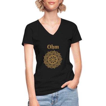 Klassisches Frauen-T-Shirt mit V-Ausschnitt - Ohm - Schwarz