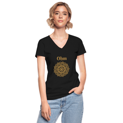 Klassisches Frauen-T-Shirt mit V-Ausschnitt - Ohm - Schwarz