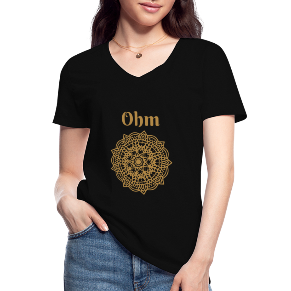 Klassisches Frauen-T-Shirt mit V-Ausschnitt - Ohm - Schwarz