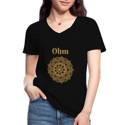 Klassisches Frauen-T-Shirt mit V-Ausschnitt - Ohm - Schwarz