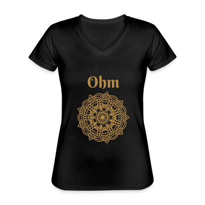 Klassisches Frauen-T-Shirt mit V-Ausschnitt - Ohm - Schwarz