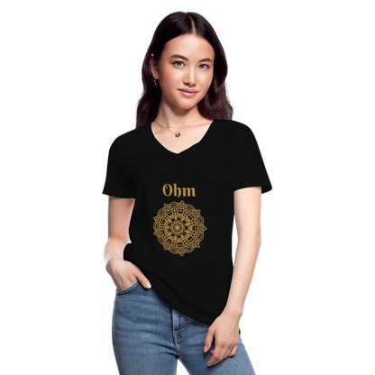 Klassisches Frauen-T-Shirt mit V-Ausschnitt - Ohm - Schwarz