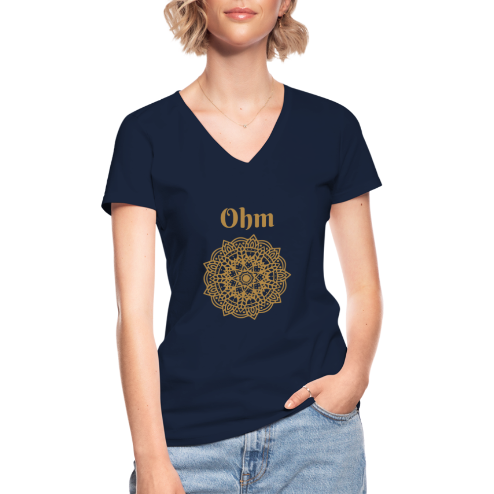 Klassisches Frauen-T-Shirt mit V-Ausschnitt - Ohm - Navy