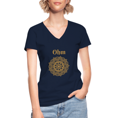 Klassisches Frauen-T-Shirt mit V-Ausschnitt - Ohm - Navy