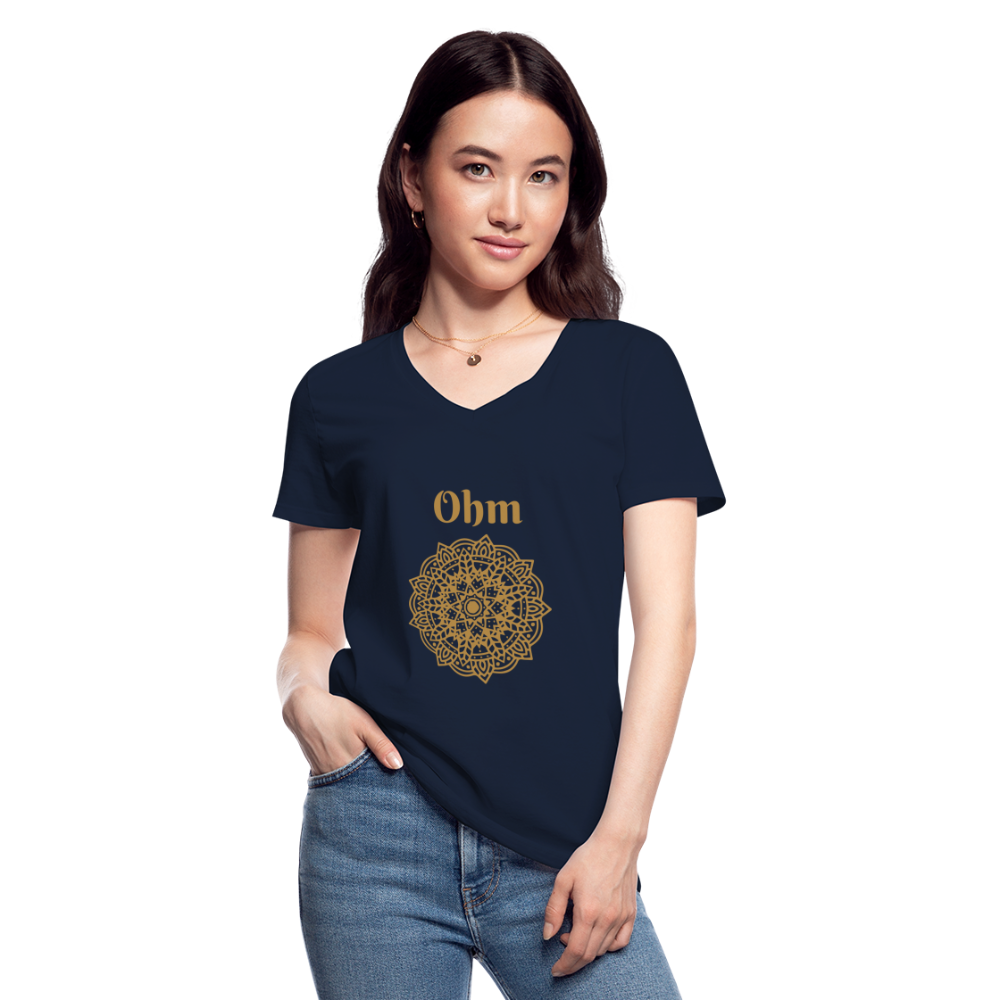 Klassisches Frauen-T-Shirt mit V-Ausschnitt - Ohm - Navy