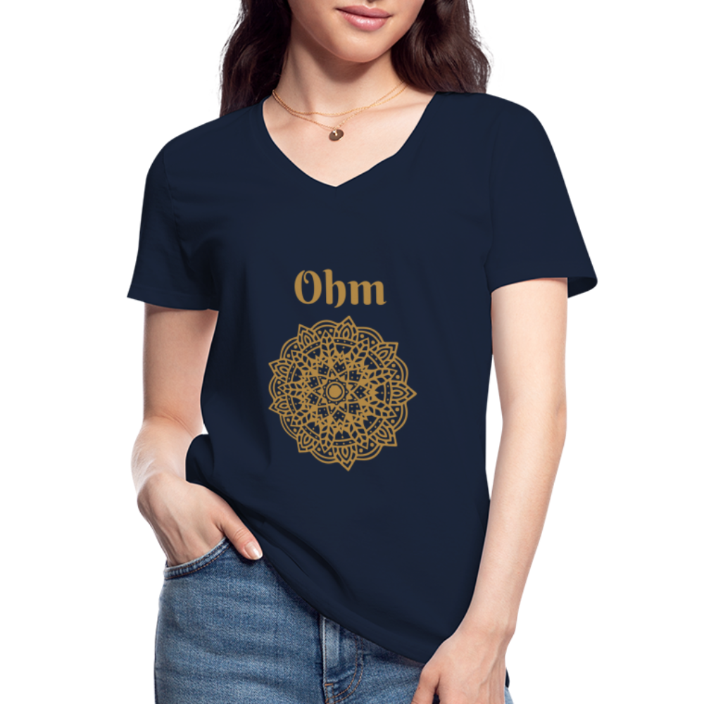 Klassisches Frauen-T-Shirt mit V-Ausschnitt - Ohm - Navy