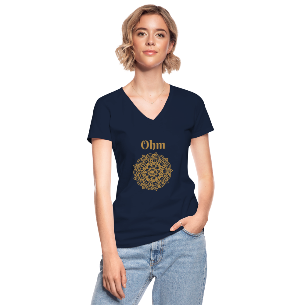 Klassisches Frauen-T-Shirt mit V-Ausschnitt - Ohm - Navy