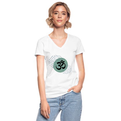 Klassisches Frauen-T-Shirt mit V-Ausschnitt - Om - weiß