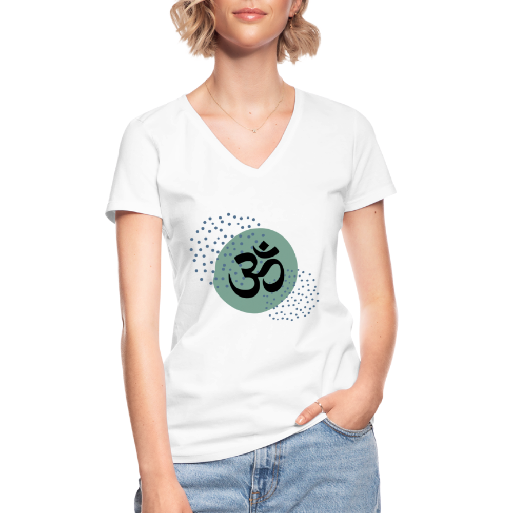 Klassisches Frauen-T-Shirt mit V-Ausschnitt - Om - weiß