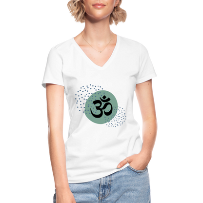 Klassisches Frauen-T-Shirt mit V-Ausschnitt - Om - weiß