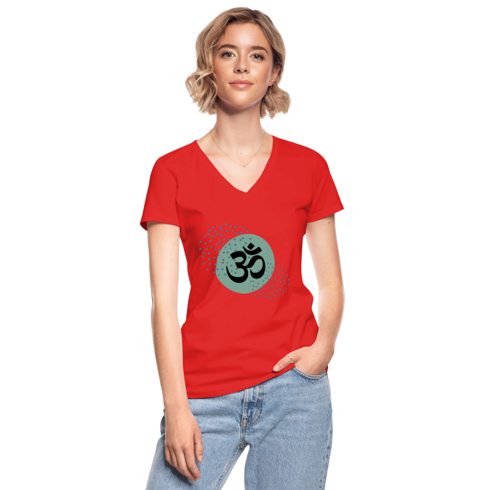 Klassisches Frauen-T-Shirt mit V-Ausschnitt - Om - Rot