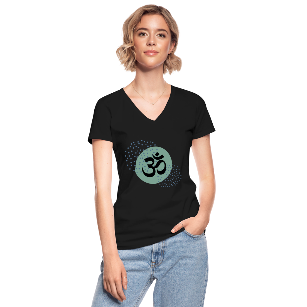 Klassisches Frauen-T-Shirt mit V-Ausschnitt - Om - Schwarz