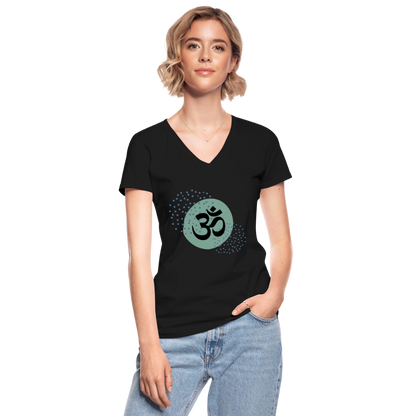 Klassisches Frauen-T-Shirt mit V-Ausschnitt - Om - Schwarz