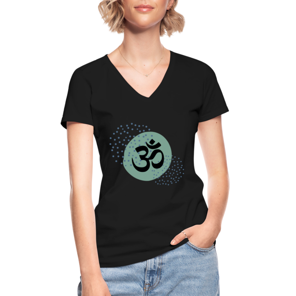 Klassisches Frauen-T-Shirt mit V-Ausschnitt - Om - Schwarz