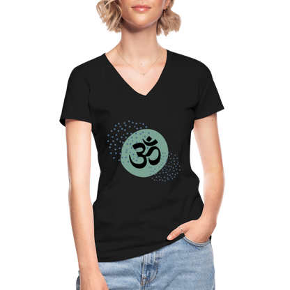 Klassisches Frauen-T-Shirt mit V-Ausschnitt - Om - Schwarz