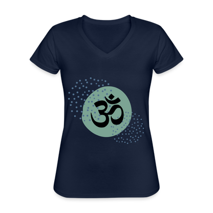 Klassisches Frauen-T-Shirt mit V-Ausschnitt - Om - Navy