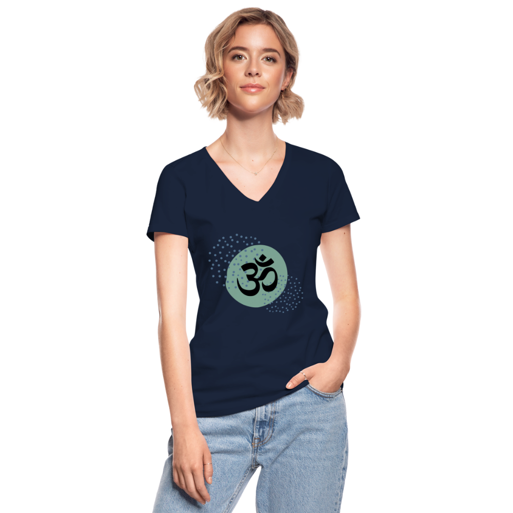 Klassisches Frauen-T-Shirt mit V-Ausschnitt - Om - Navy