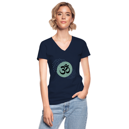 Klassisches Frauen-T-Shirt mit V-Ausschnitt - Om - Navy