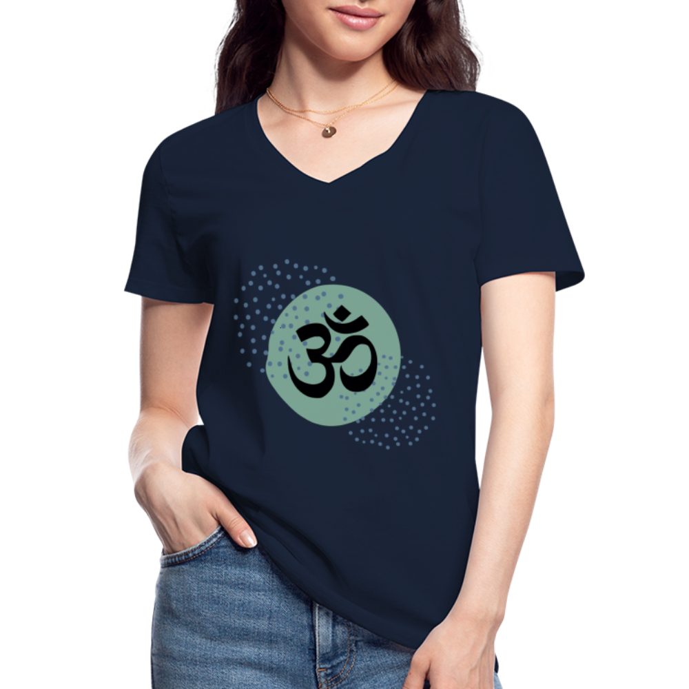 Klassisches Frauen-T-Shirt mit V-Ausschnitt - Om - Navy