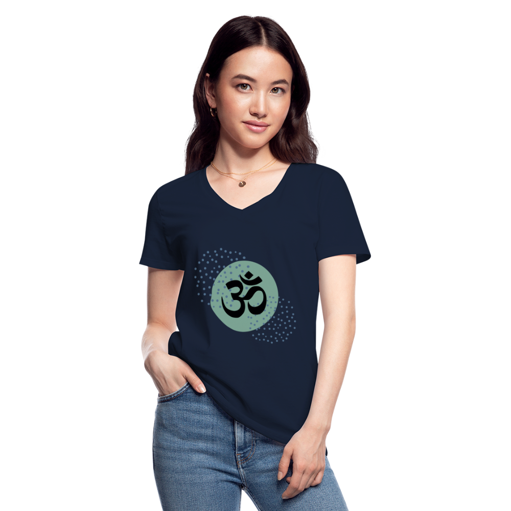 Klassisches Frauen-T-Shirt mit V-Ausschnitt - Om - Navy