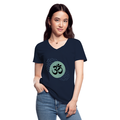 Klassisches Frauen-T-Shirt mit V-Ausschnitt - Om - Navy