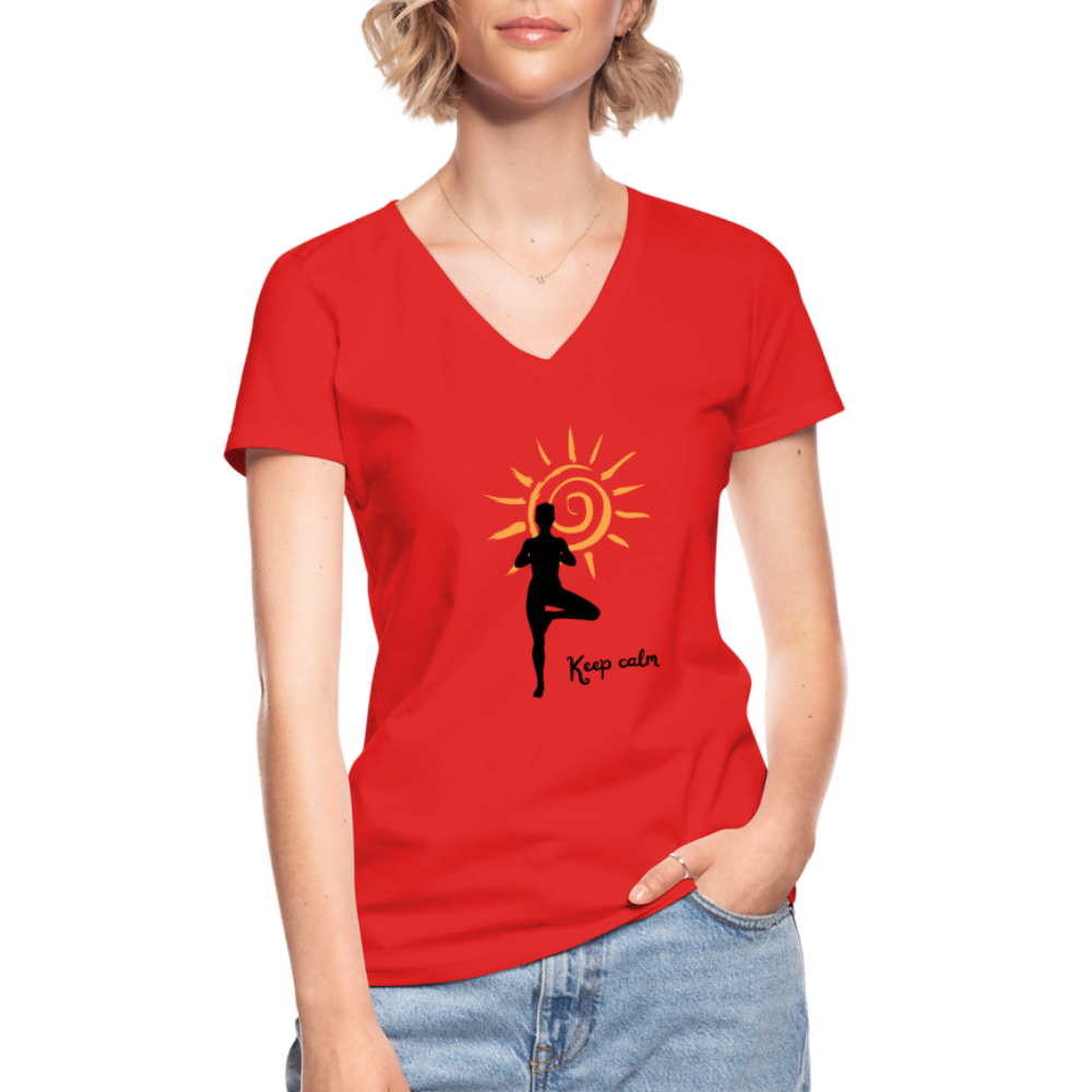 Klassisches Frauen-T-Shirt mit V-Ausschnitt - Keep calm - Rot