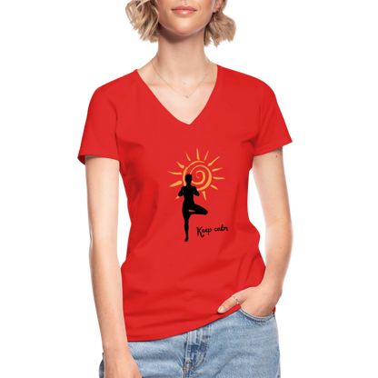 Klassisches Frauen-T-Shirt mit V-Ausschnitt - Keep calm - Rot