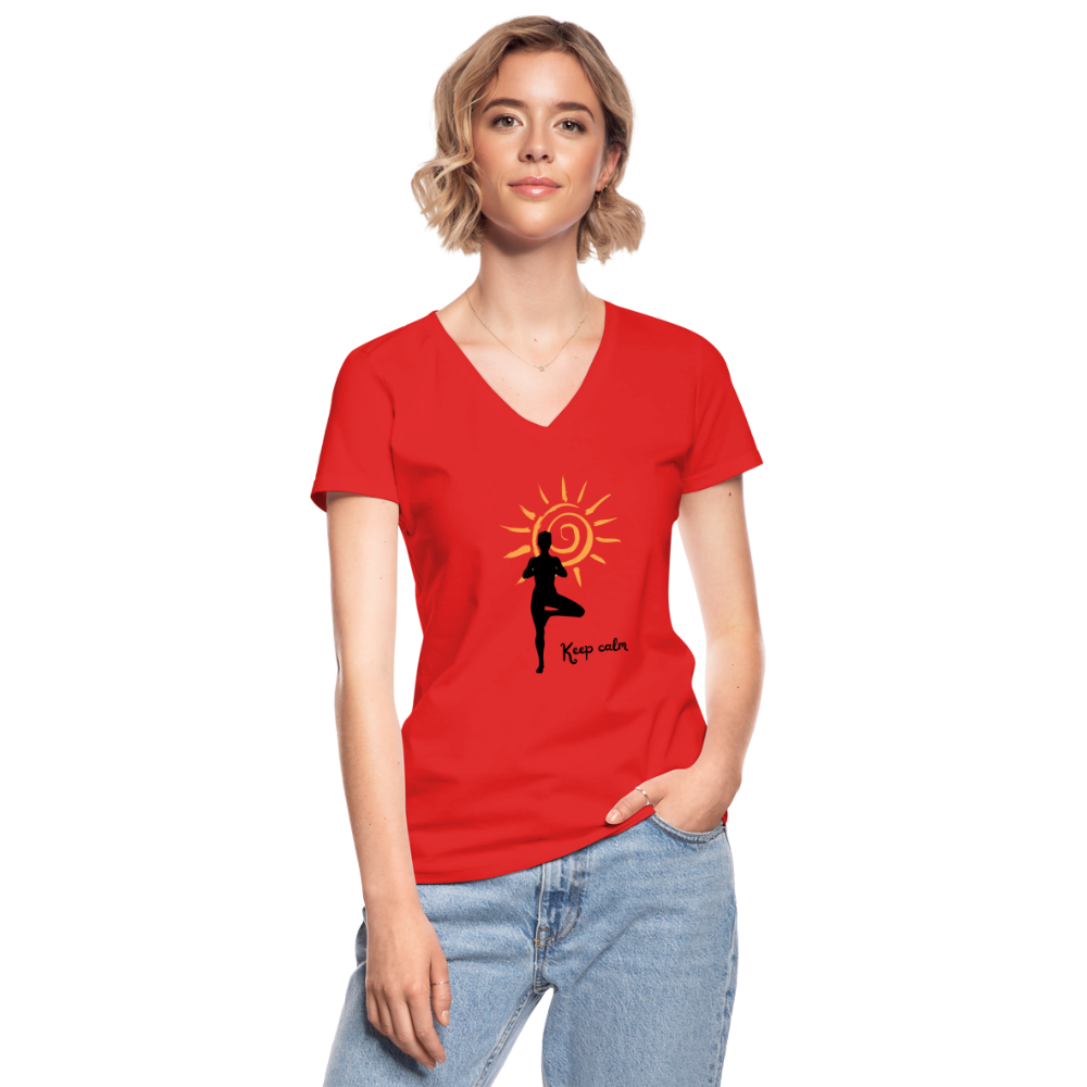 Klassisches Frauen-T-Shirt mit V-Ausschnitt - Keep calm - Rot