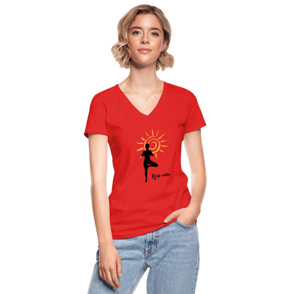 Klassisches Frauen-T-Shirt mit V-Ausschnitt - Keep calm - Rot