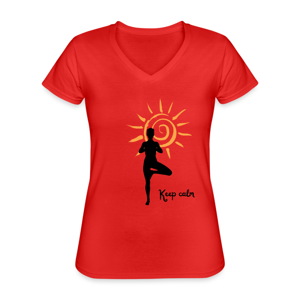 Klassisches Frauen-T-Shirt mit V-Ausschnitt - Keep calm - Rot